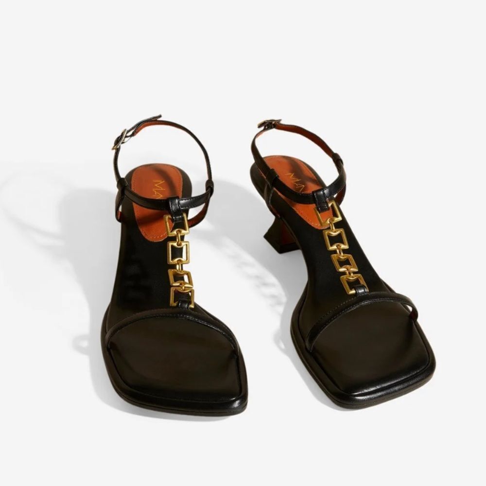 Manu Atelier Butterfly T-strap Sandals Black Soft Square Toe Heel Size 40